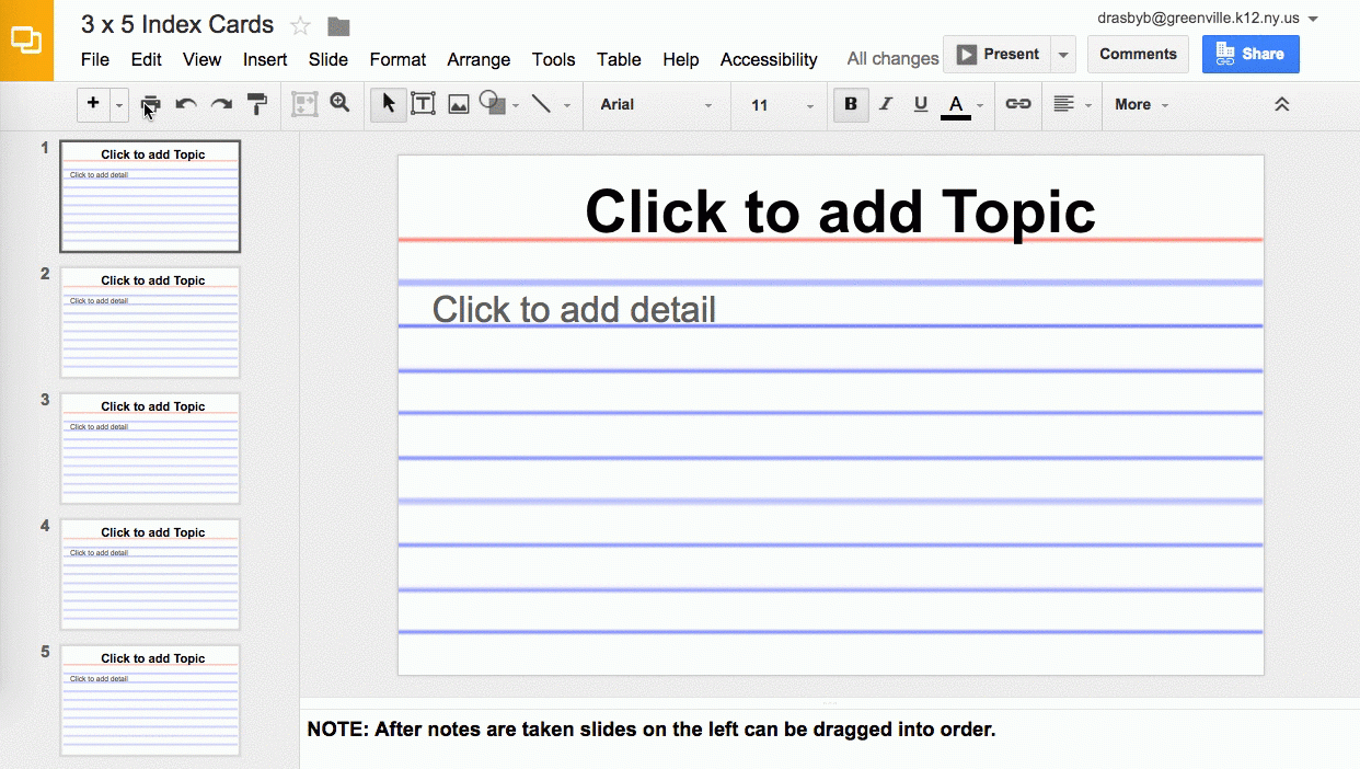 Using Google Slides To View Multiple Slides As One Sheet With Google Docs Index Card Template
