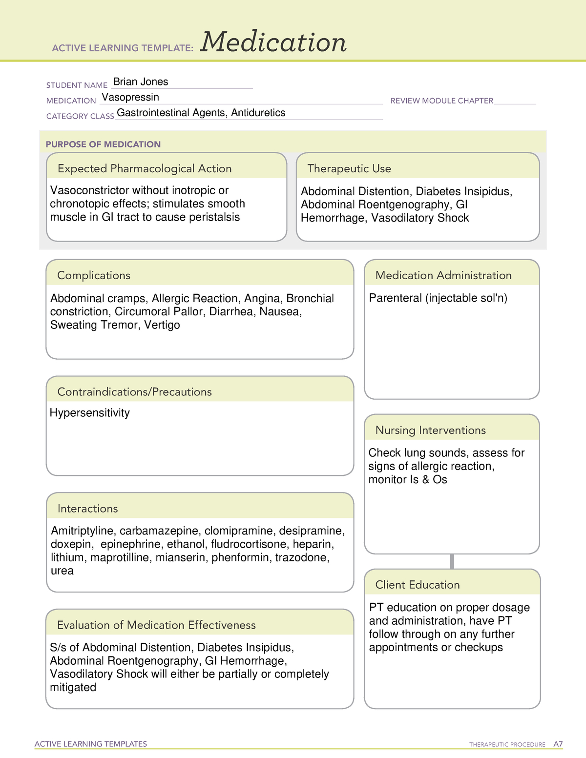 Vasopressin Med Card – Nr 291 Pharmacology I – Studocu With Regard To Med Cards Template