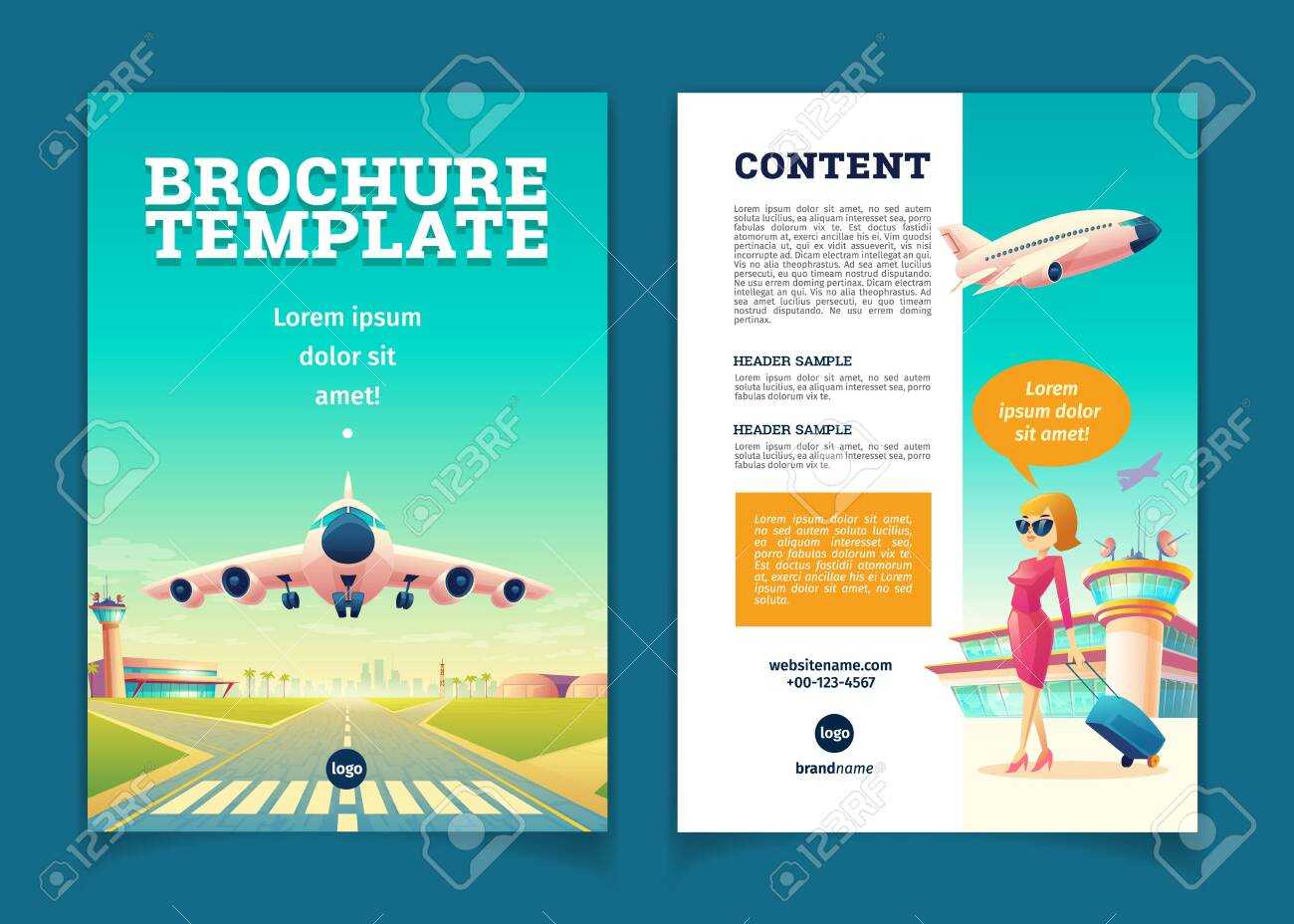 Vector Brochure Template With Airplane Takeoff. Travel Or Tourism.. In Travel And Tourism Brochure Templates Free