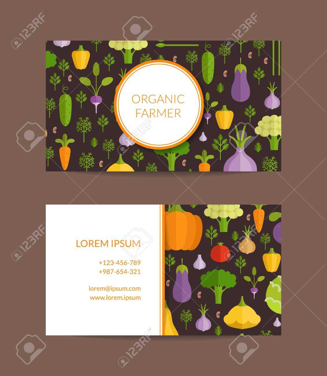 Vector Flat Vegetables Organic Farm, Vegan, Healthy Food Business.. Inside Food Business Cards Templates Free