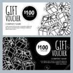 Vector Gift Voucher Template With Gift Box Patches And Stickers Throughout Black And White Gift Certificate Template Free