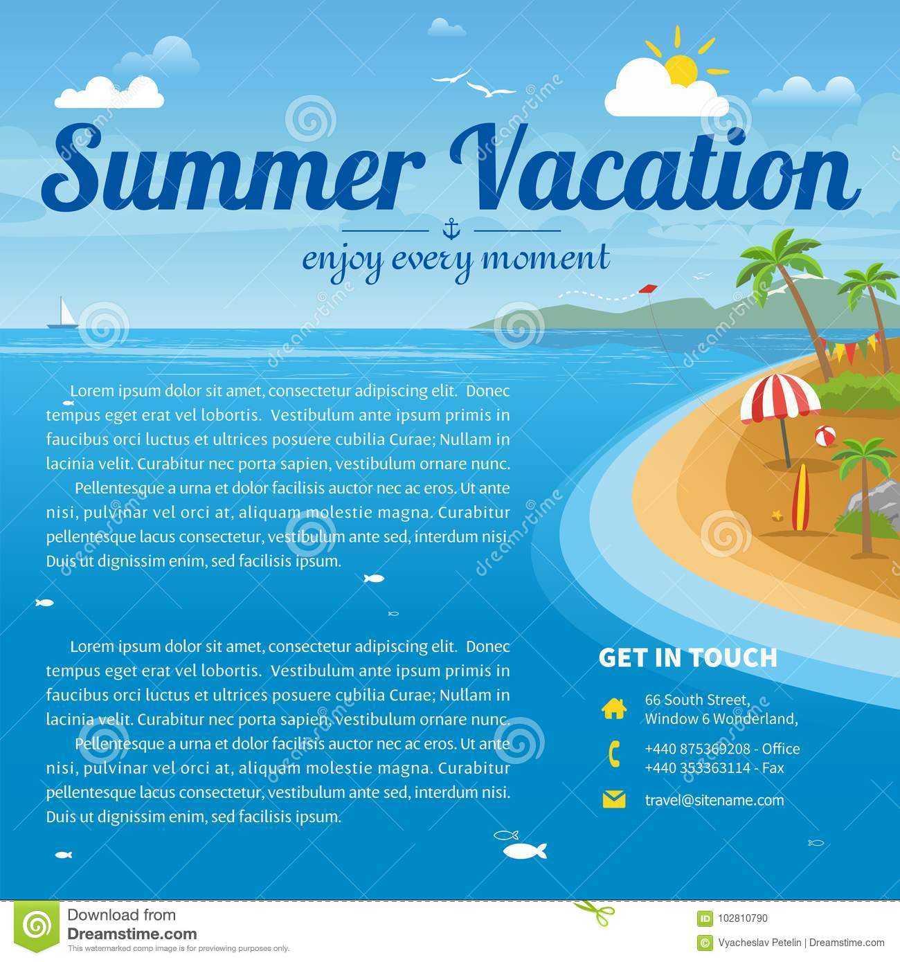 Vector Illustration Of The Sea Island Beach Background Stock For Island Brochure Template