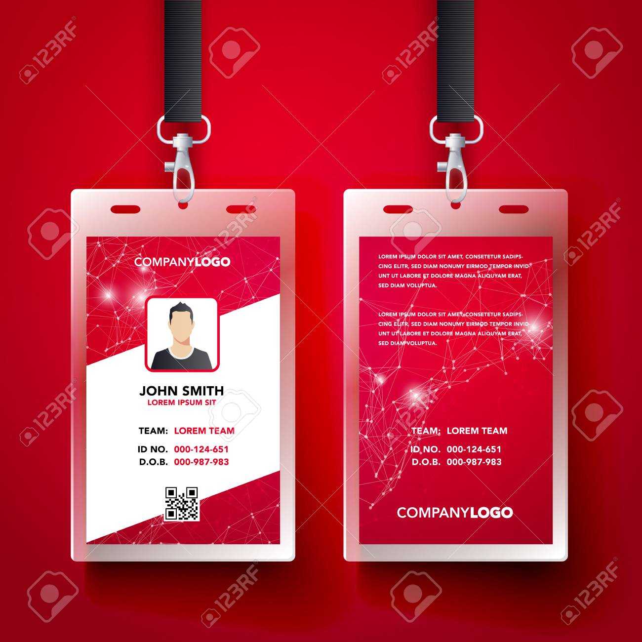 Vector Illustration Red Corporate Id Card Design Template Set With Portrait Id Card Template