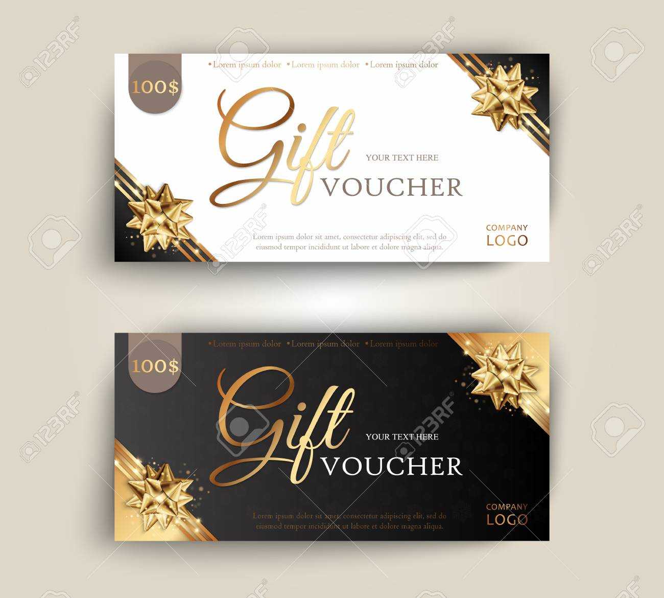 Vector Set Of Luxury Gift Vouchers With Ribbons And Gift Box In Elegant Gift Certificate Template