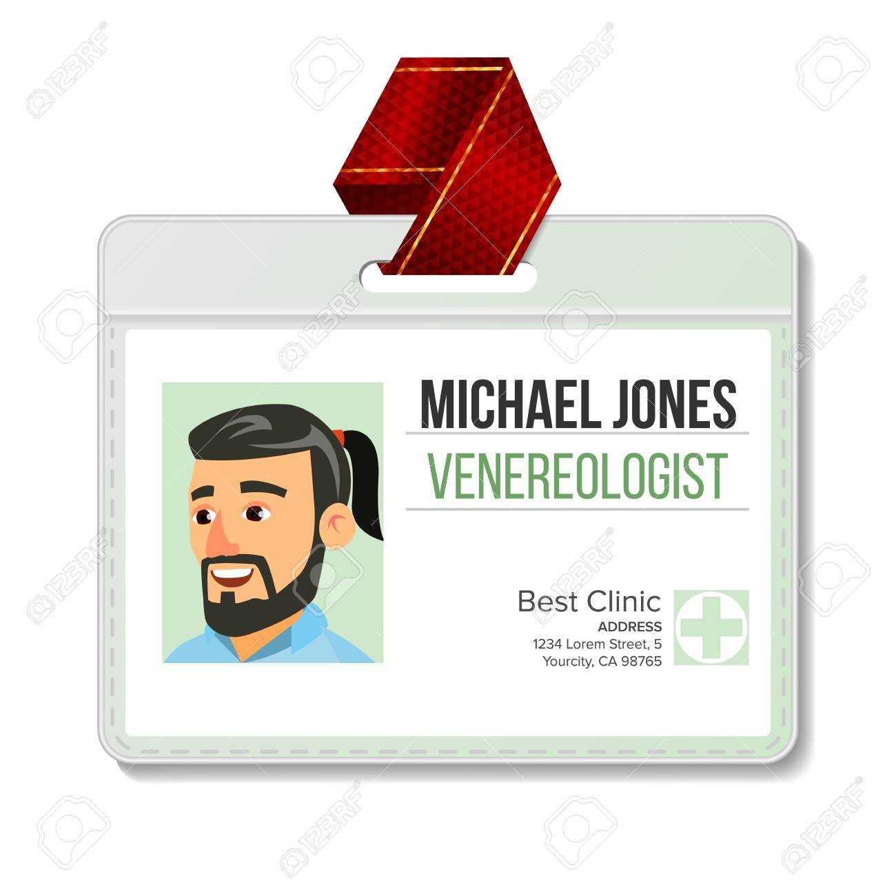 Venereologist Identification Badge Vector. Man. Id Card Template Within Hospital Id Card Template