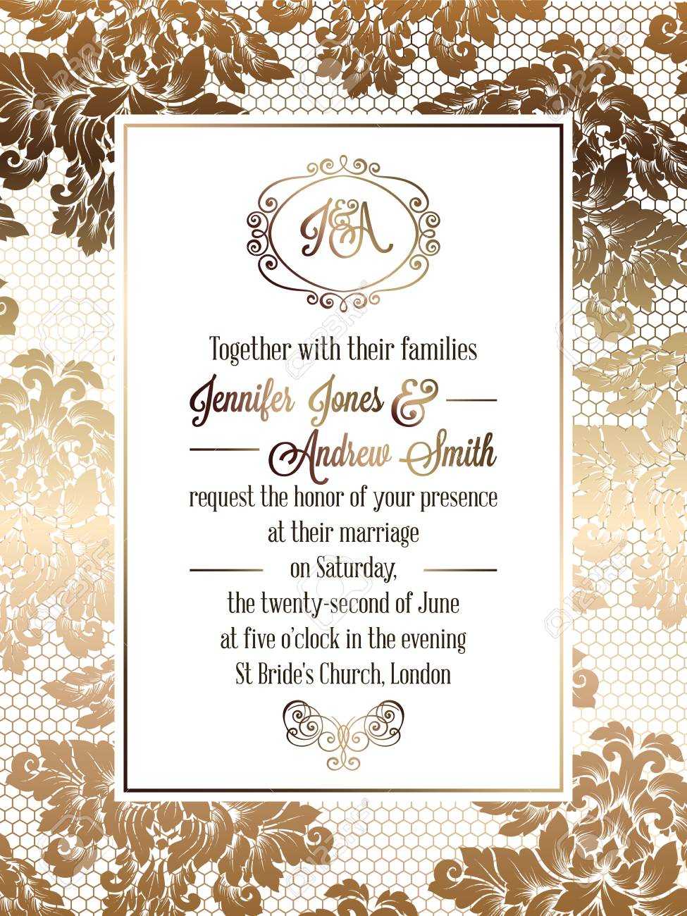 Vintage Baroque Style Wedding Invitation Card Template.. Elegant.. In Free E Wedding Invitation Card Templates