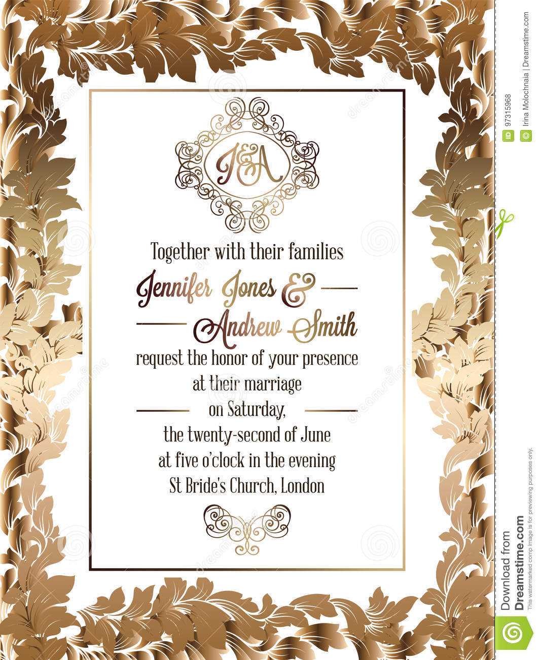 Vintage Baroque Style Wedding Invitation Card Template Intended For Church Wedding Invitation Card Template