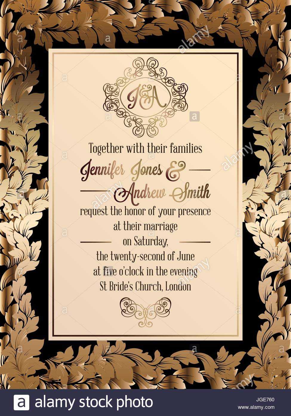 Vintage Baroque Style Wedding Invitation Card Template Within Church Wedding Invitation Card Template