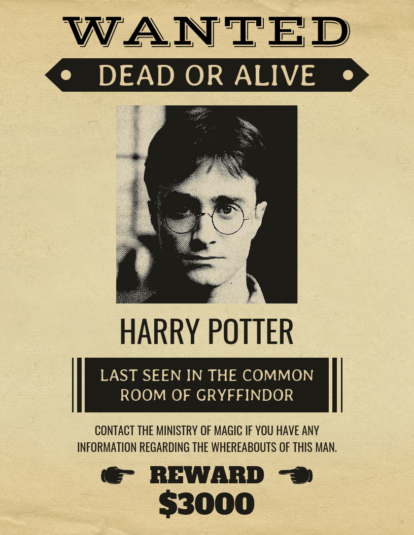 Vintage Harry Potter Wanted Poster Template Throughout Harry Potter 