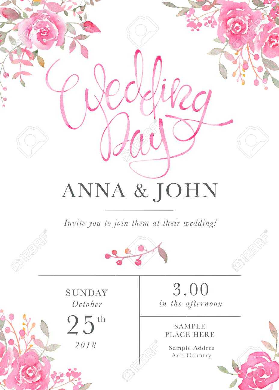 Wedding Invitation Card Template With Watercolor Rose Flowers For Free E Wedding Invitation Card Templates