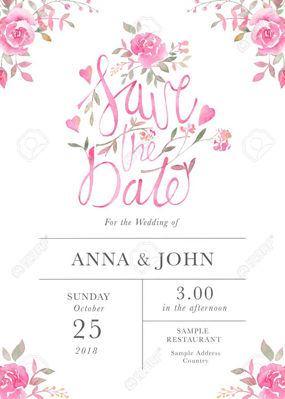 Wedding Invitation Card Template With Watercolor Rose Flowers Inside Sample Wedding Invitation Cards Templates