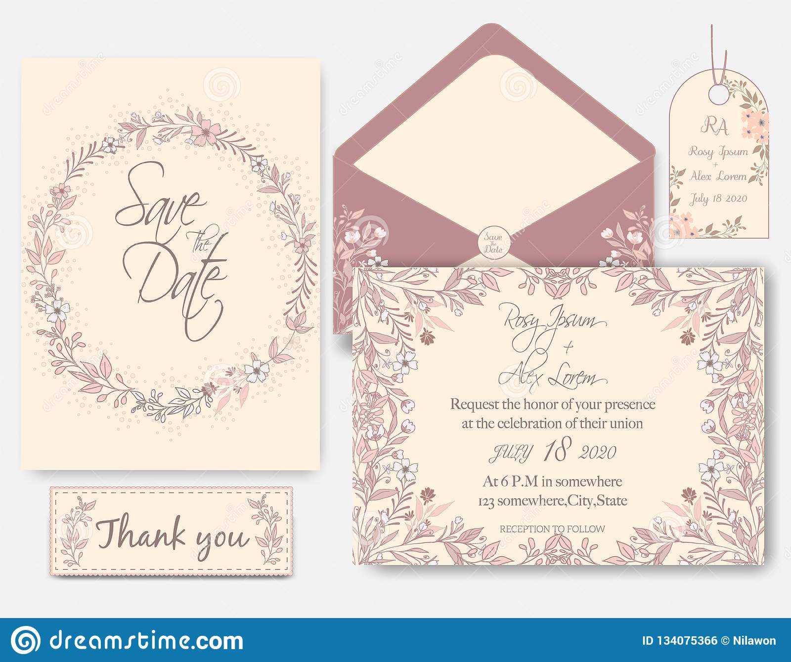 Wedding Invitation Card With Flower Templates Stock Vector With Celebrate It Templates Place Cards