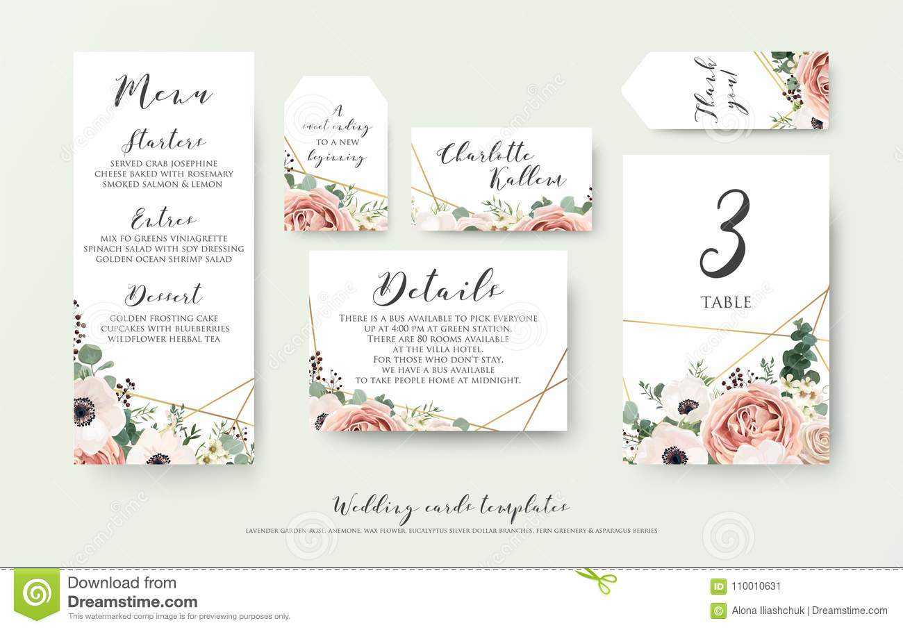 Wedding Menu, Information, Label, Table Number And Place Within Table Place Card Template Free Download