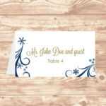 Wedding Place Card Diy Template Navy Swirling Snowflakes Inside Wedding Place Card Template Free Word