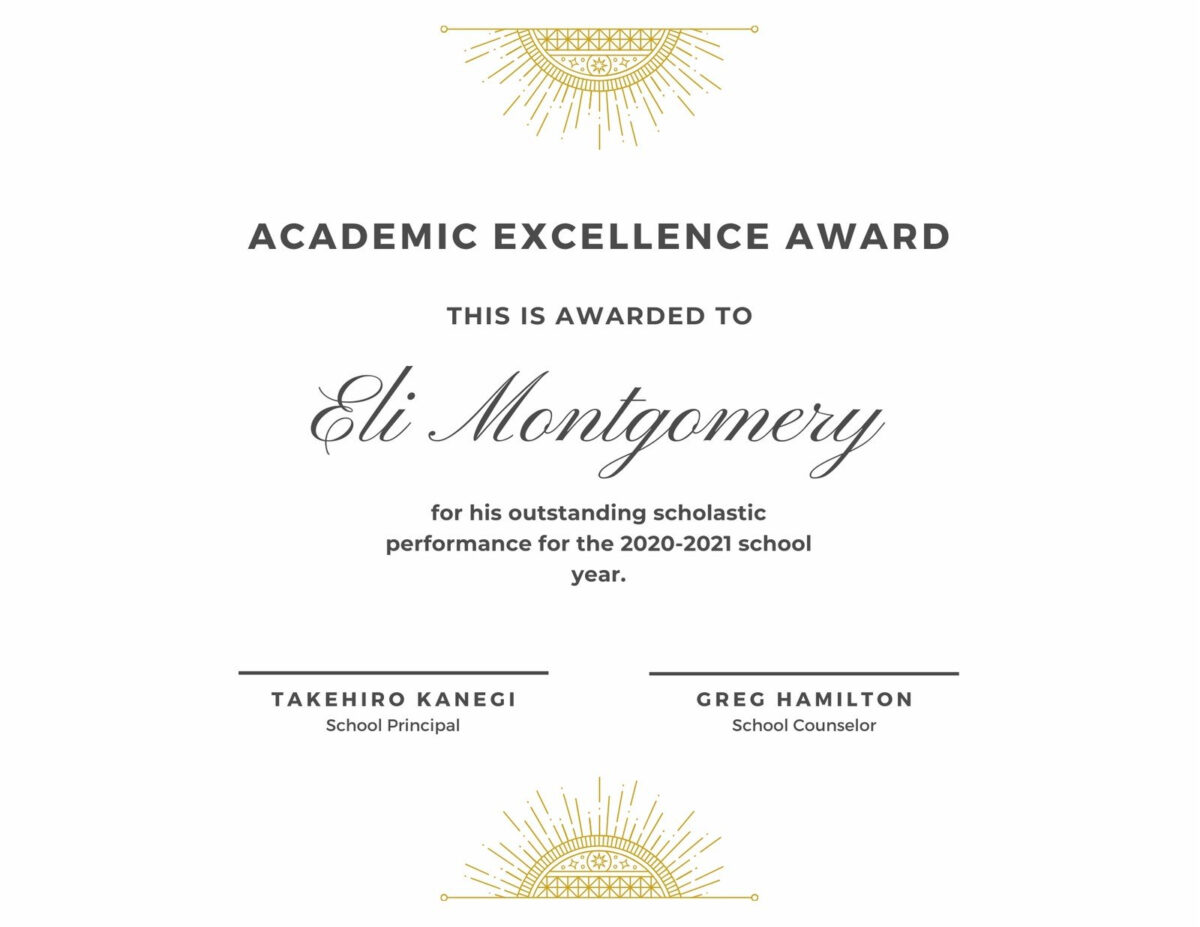 White & Gold Elegant Academic Award Certificate - Templates with