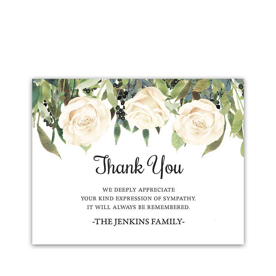 White Roses Funeral Thank You Card For Guests Custom Intended For Sympathy Thank You Card Template