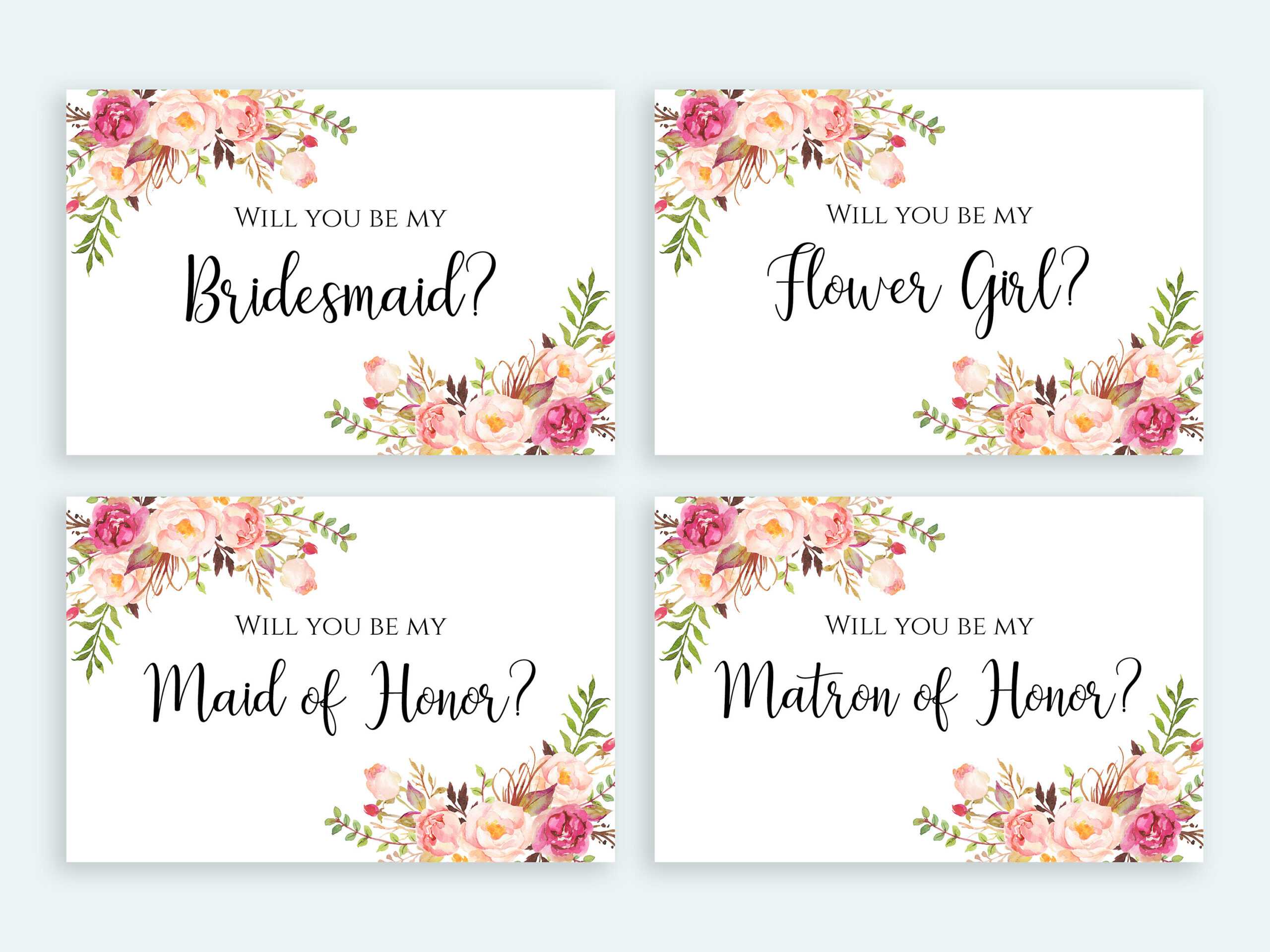 Will You Be My Bridesmaid Card Printable Set Floral Cards Multipack Flower  Girl Invitation Pack Digital Download Pdf Jpeg Template Print Pertaining To Will You Be My Bridesmaid Card Template