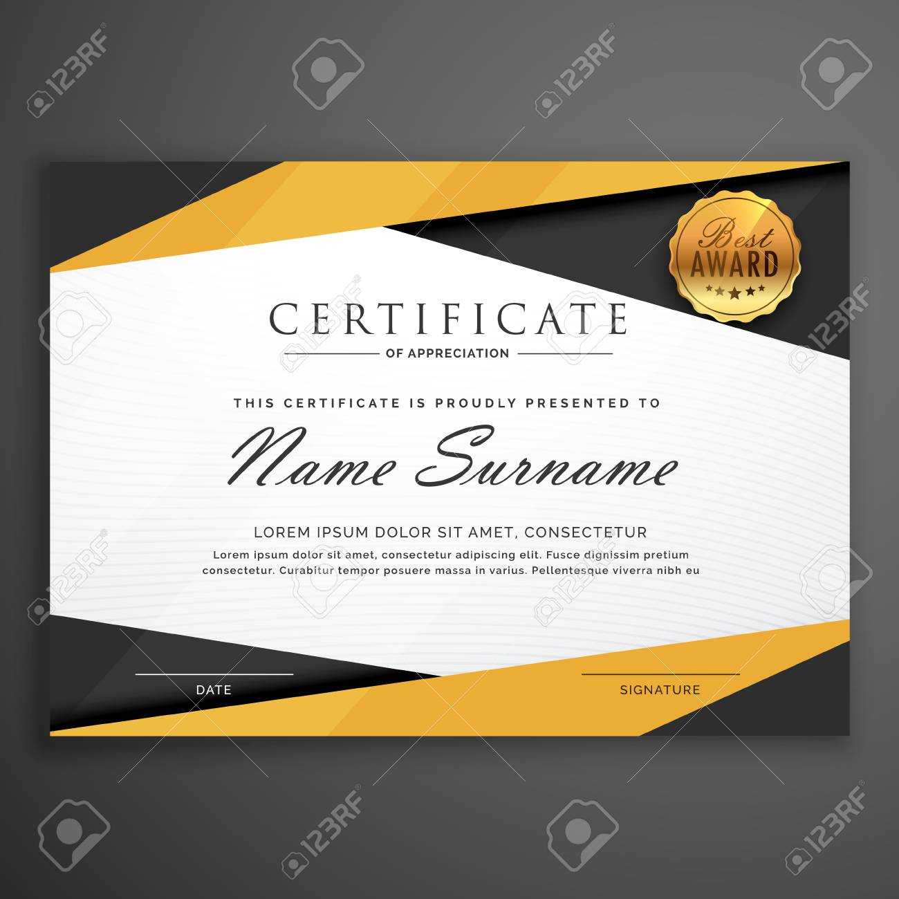 Yellow And Black Geometric Certificate Award Design Template Inside Award Certificate Design Template