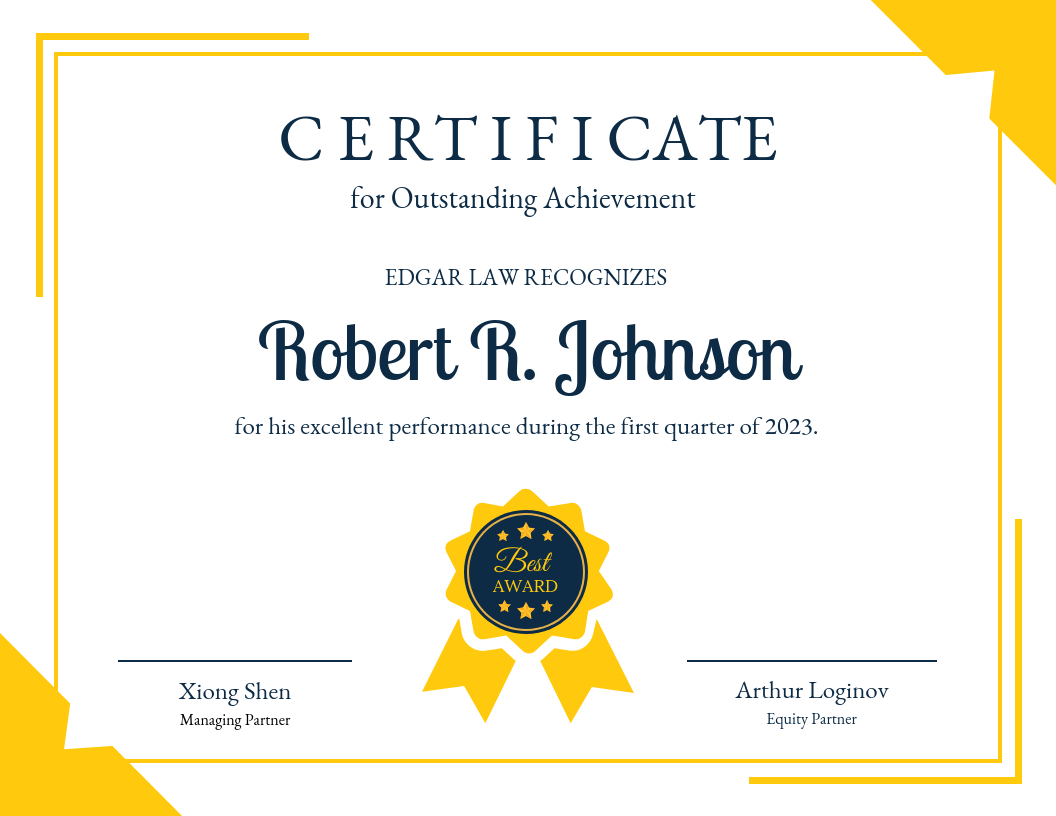 Yellow Certificate Of Recognition Template In Best Performance Certificate Template