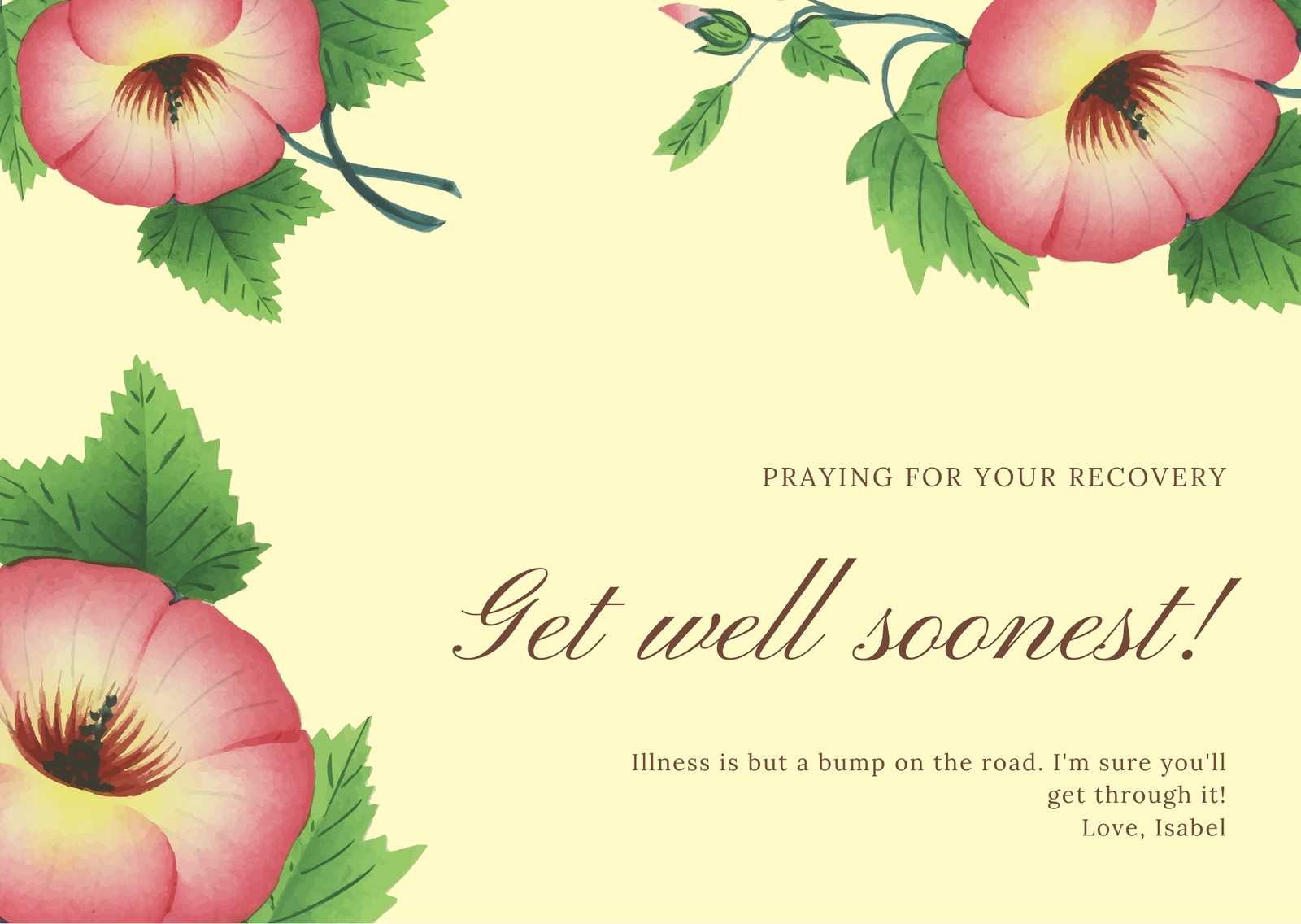 Yellow With Pink Flower Get Well Soon Card – Templatescanva Intended For Get Well Soon Card Template